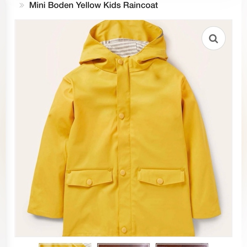 Mini Boden Kids Yellow Rain Jacket - Insulated and Waterproof Size 5/6